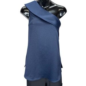 NWT Drew One Shoulder Blouse Top Party Cocktail Navy Medium‎ Chic Feminine